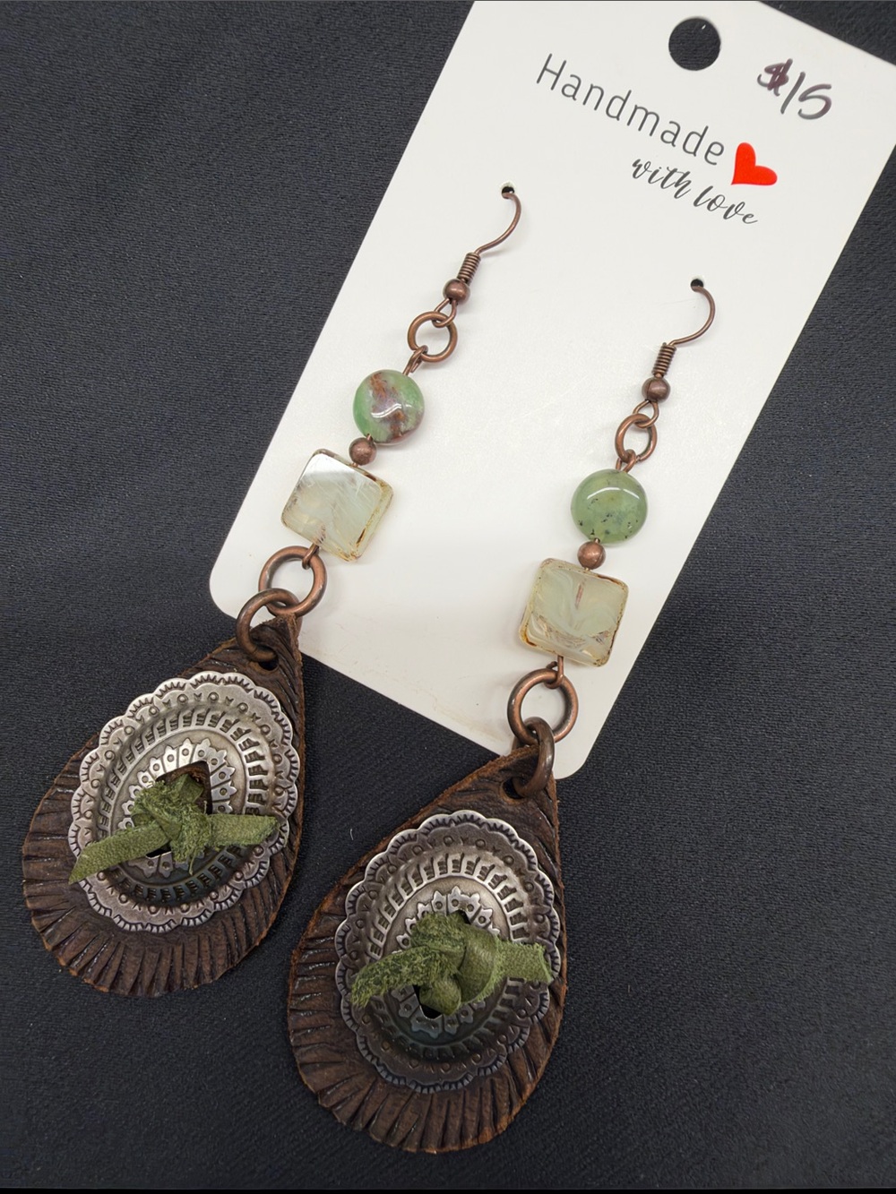RUSTIC/WESTERN-Beautiful Handmade Leather Concho Earrings